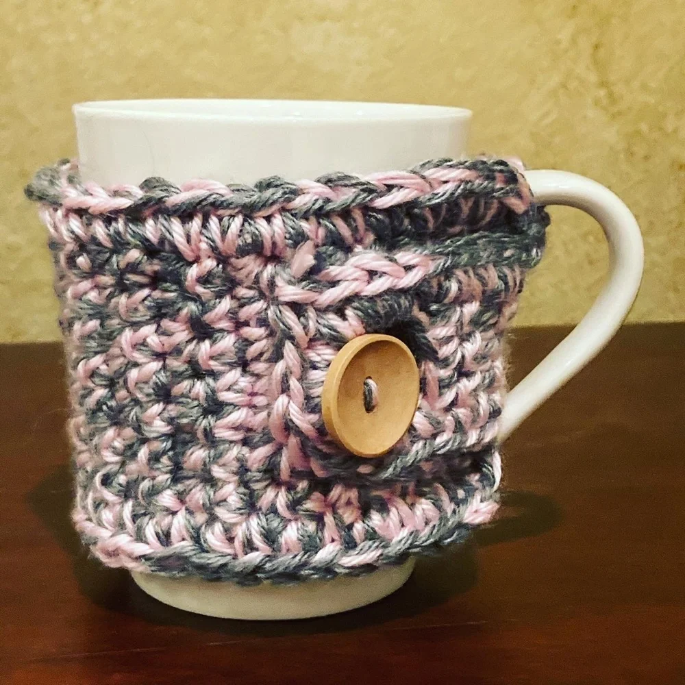 Mug cozy, pink and Gray